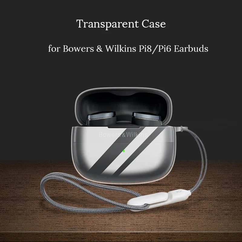 Фото Прозрачный чехол для беспроводных наушников Bowers & Wilkins Pi8 с ремешком на руку, мягкий прозрачный чехол из ТПУ для наушников B&W Pi8 №1