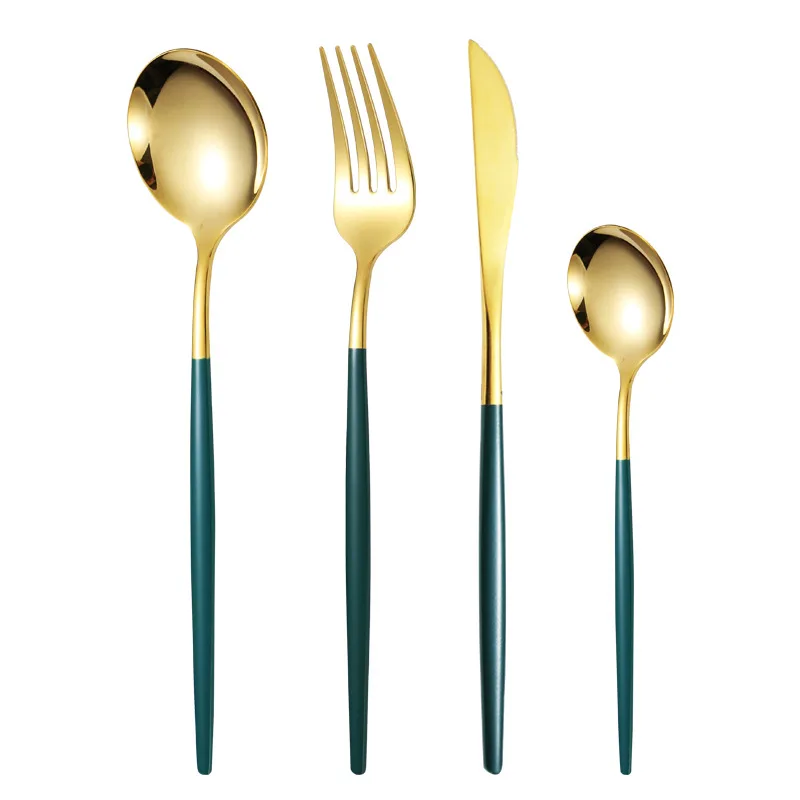 4pcs Portuguese Stainless Steel Cutlery Set Knife Fork and Spoon Dinnerware Set Dropship Kitchen Accessories