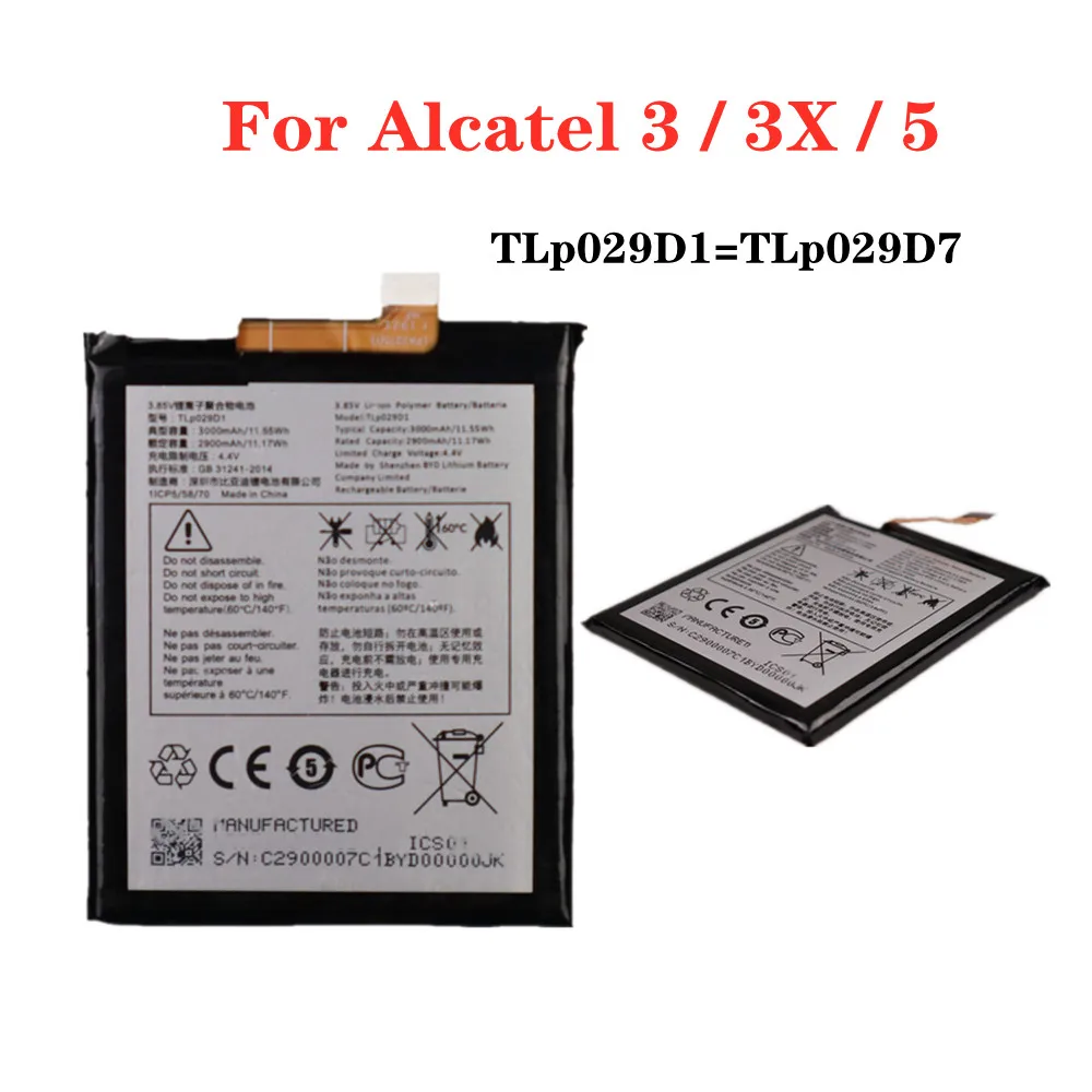 

TLP029D1 TLp029D7 Battery For Alcatel 3 3X 5 TCL V760 Y660 OT-5052D 5052Y 5058 OT-5086D OT-5034D OT-5008Y 3000mAh Phone Battery