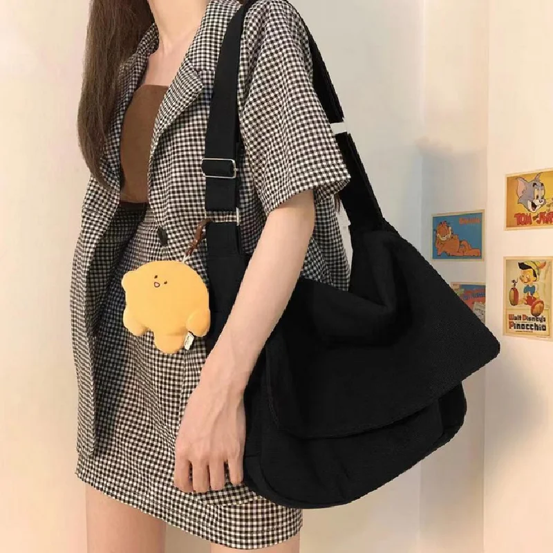 

Женская сумочка в простом японском стиле, однотонный Универсальный мессенджер в простом стиле, тканевый школьный портфель в Корейском стил...