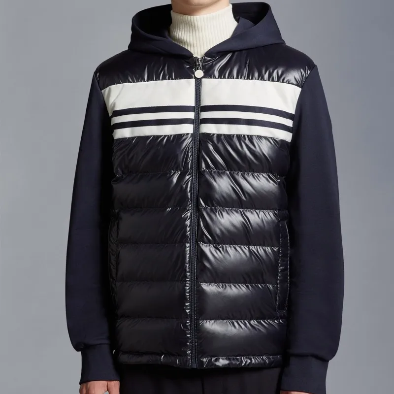 Осенне-зимний мужской вязаный кардиган с капюшоном и пуховым перьями теплая