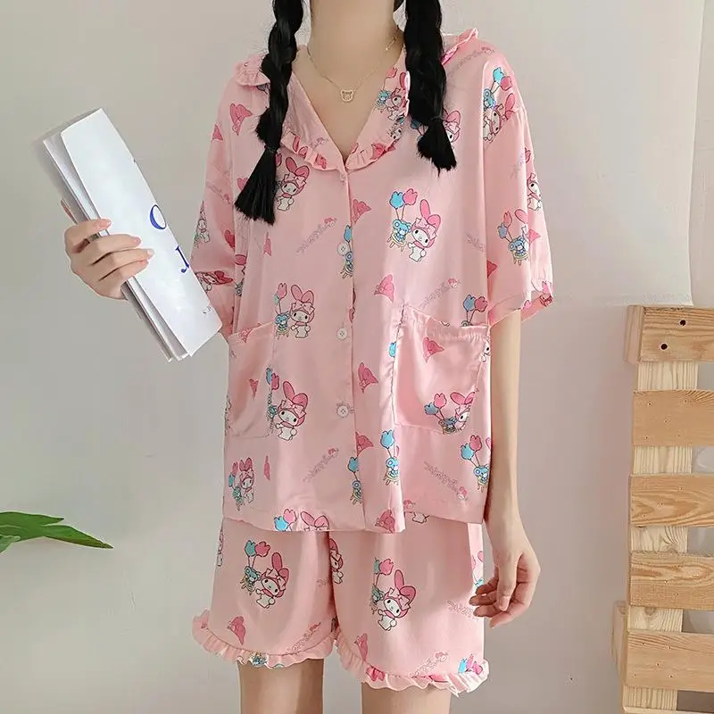 

Kawaii Sanrio My Melody Hello Kitty Kuromi Cinnamoroll Pajamas Cute Cartoon Thin Spring and Autumn Loose Home Clothing Set Gift