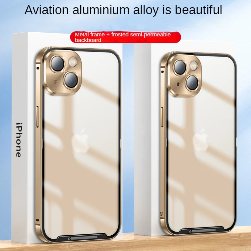 

Metal Ring Glass Lens Clear Metal Case For iPhone 13 Pro MAX 12 Aluminum Bumper Camera Protector Matte Transparent Phone Cover