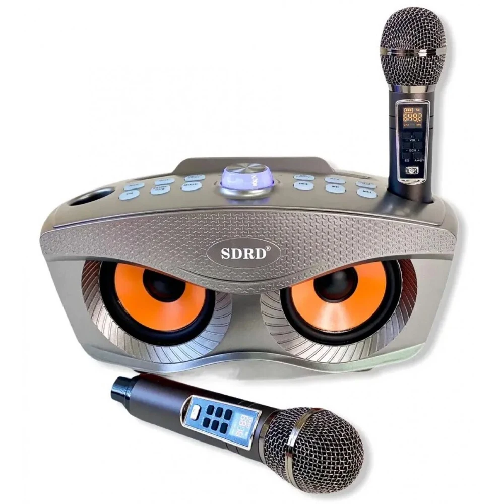 SDRD SD 306 Plus (серый) - домашняя блютус-караоке система с двумя перезаряжаемыми