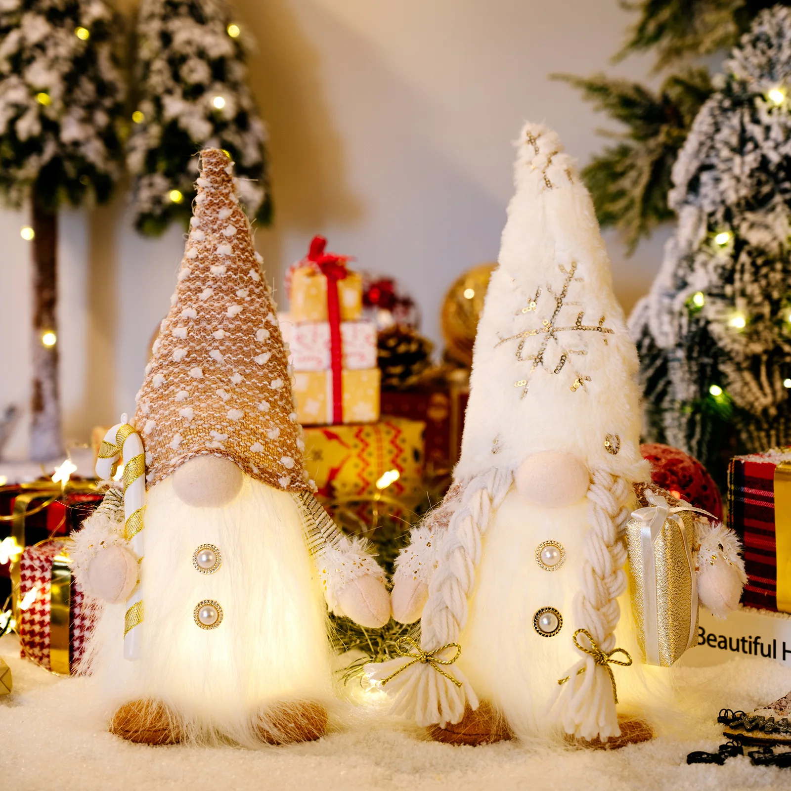 

Christmas Decoration Long Bearded Gnome with Lights Rudolph Doll LED Glowing Christmas Gnome Santa Claus Elf Doll New Year Gift