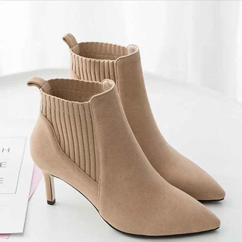 

2023 Fashion Boots for Women Office Shoes Spring Autumn 7cm Thin Heels Pointed-toe Female Ankle Booties Solid Womans Short Boots