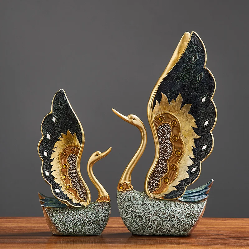 

Swan Figurine Home Decoration Accessories For Living Room Resin Sculpture Art Luxury Wedding Decoration Statue Christmas Gift