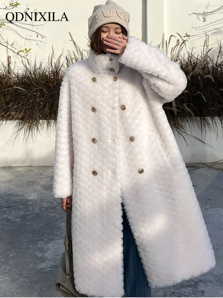 Winter Coat for Women 2022 Jackets Double-breasted Full-lamb-wool Particle Shearling Sheepskin Coat，Long Fur Female Coats