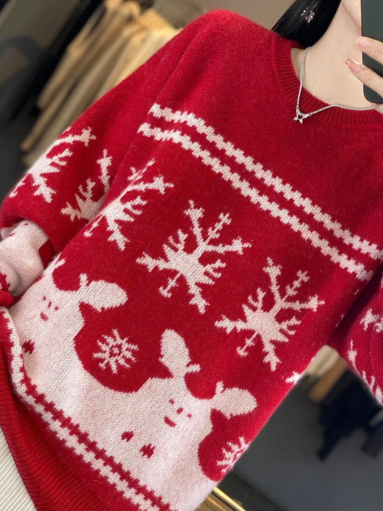 Новинка 2024 Модный женский Рождественский свитер на осень и зиму вязаный пуловер