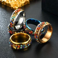 fashion rotatable women rings titanium steel diamond accented ring female stainless steel crystal zircon mens ring egirl gift