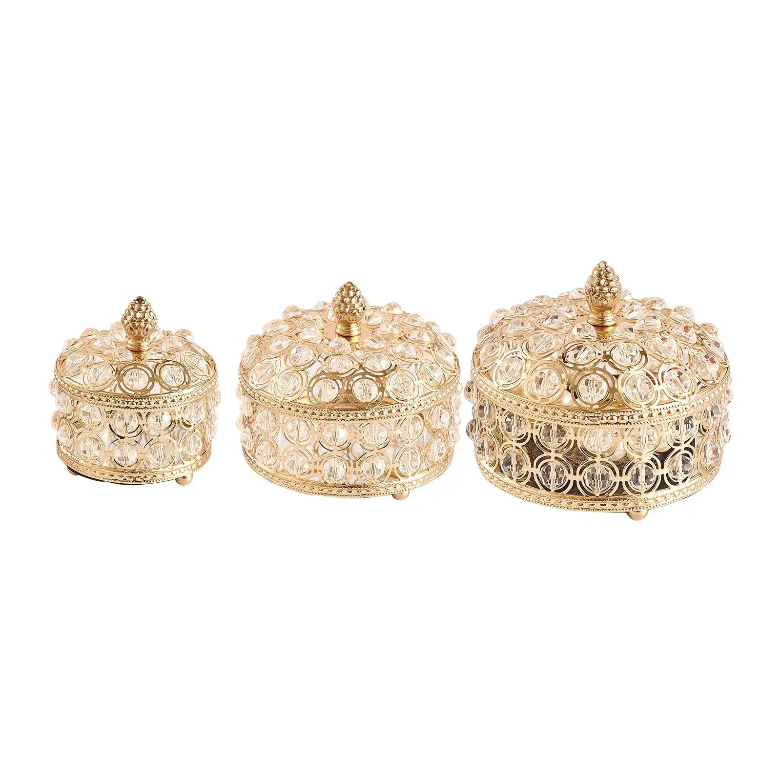 

Gold Elegant Crystal Jewelry Box Organizer Storage Display Holder with Lid Necklace Ring Keepsake Box for Desktop Bedroom