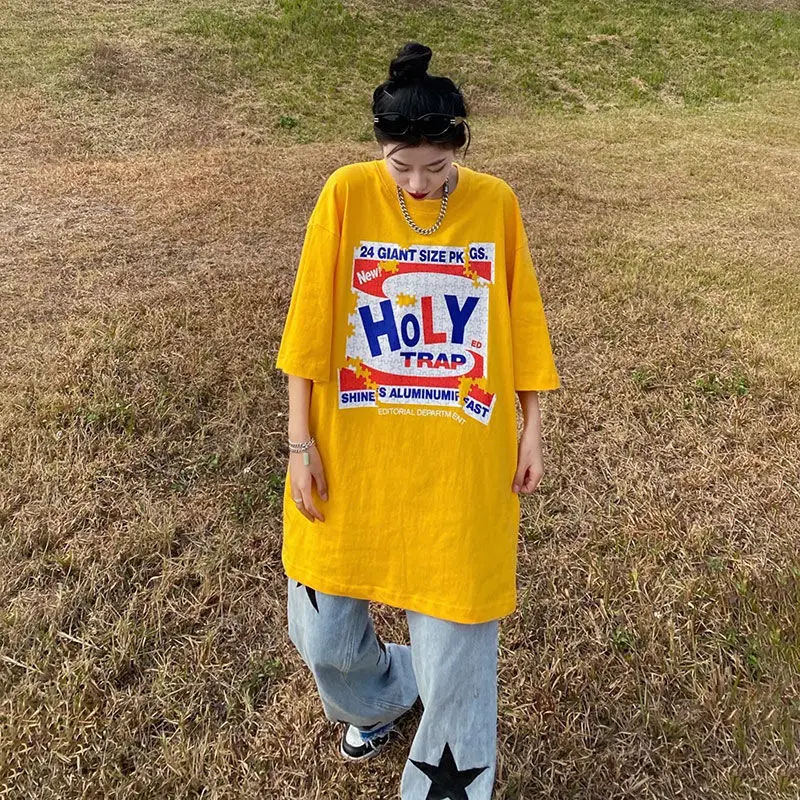 

MINGLIUSILI High Street T Shirt Women 2022 Fashion Creative Puzzle Print Short Sleeve Tee Shirt Femme Oversize Casual Black Tops