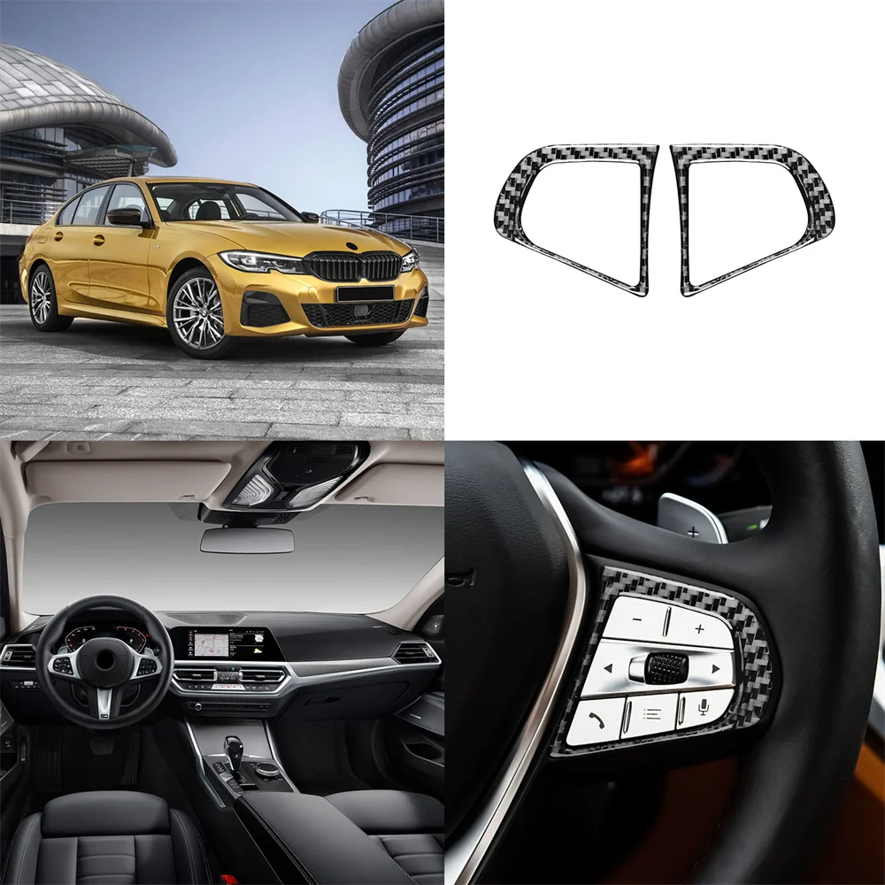 

For BMW 2019-2021 G20 Steering Wheel Buttons Carbon Fiber Trim Stickers 2 Pieces