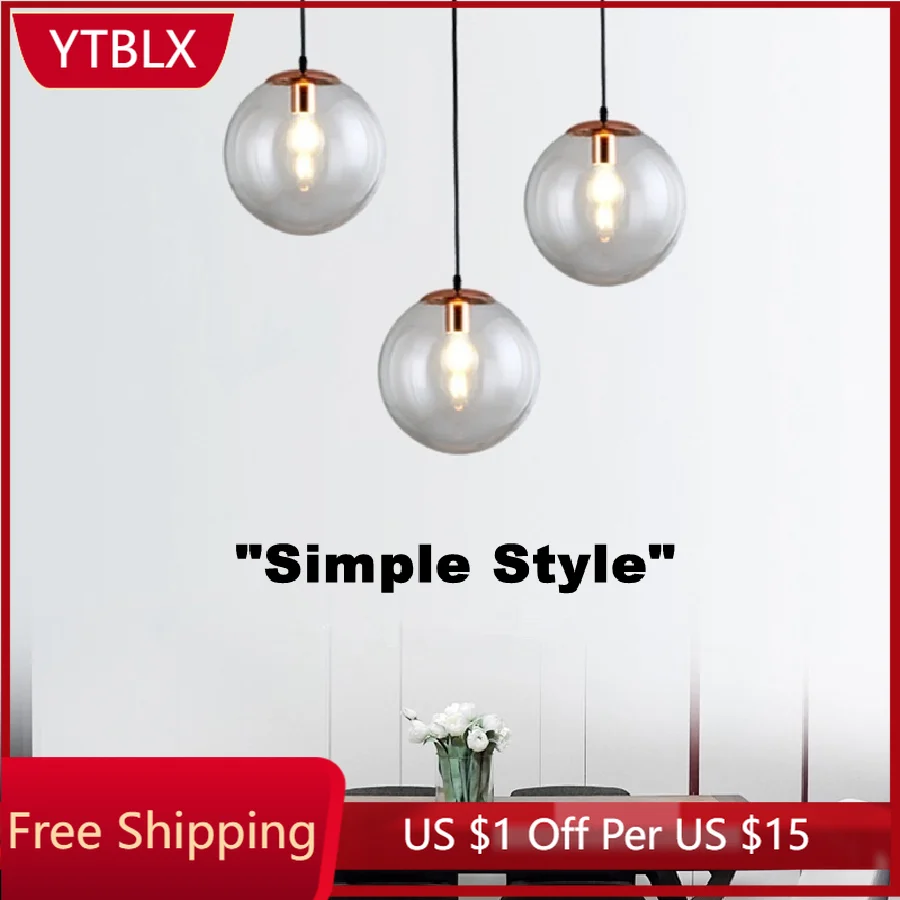 

LukLoy Nordic Pendant Ball Lighting Led Haning Lamp Shade Modern Glass Chandelier Ball Pendant Lamp Light Fixtures Counter Light