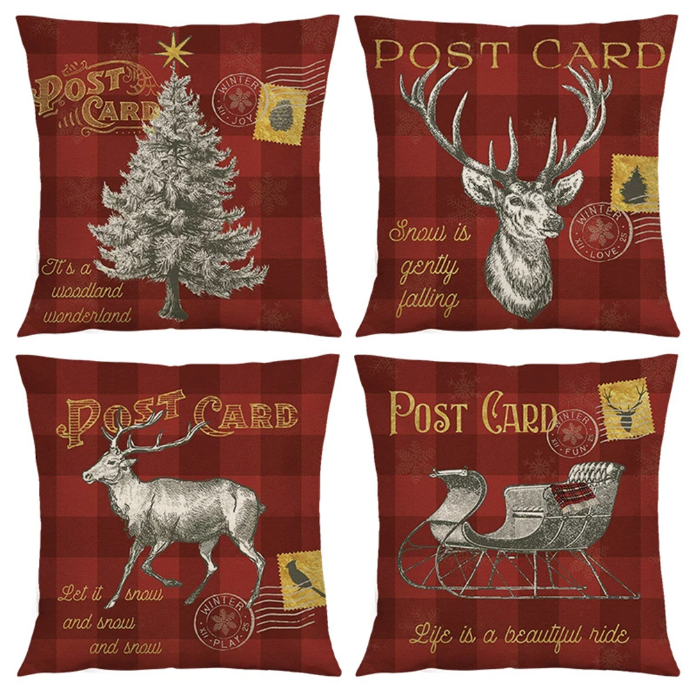 

Christmas Cushion Cover Pillow Case Cotton Linen Xmas Home Sofa Throw Decor Floral Print Decorative Throw Pillows Room Couch