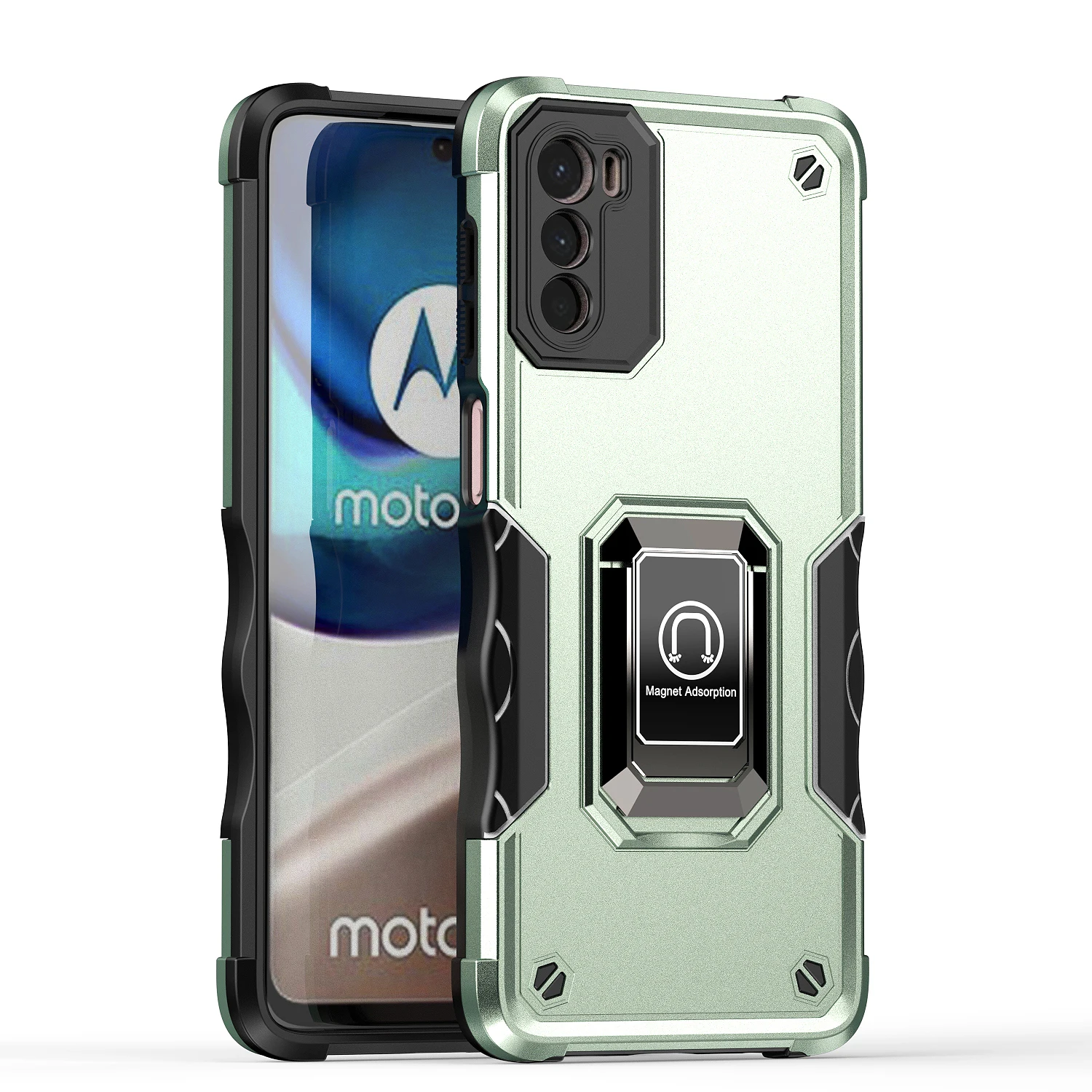 

Armor Shockproof Case for Motorola Moto G42 Luxury Car Magnetic Ring Holder Soft Silicone Edges Phone Cover MotorolaG42 MotoG42