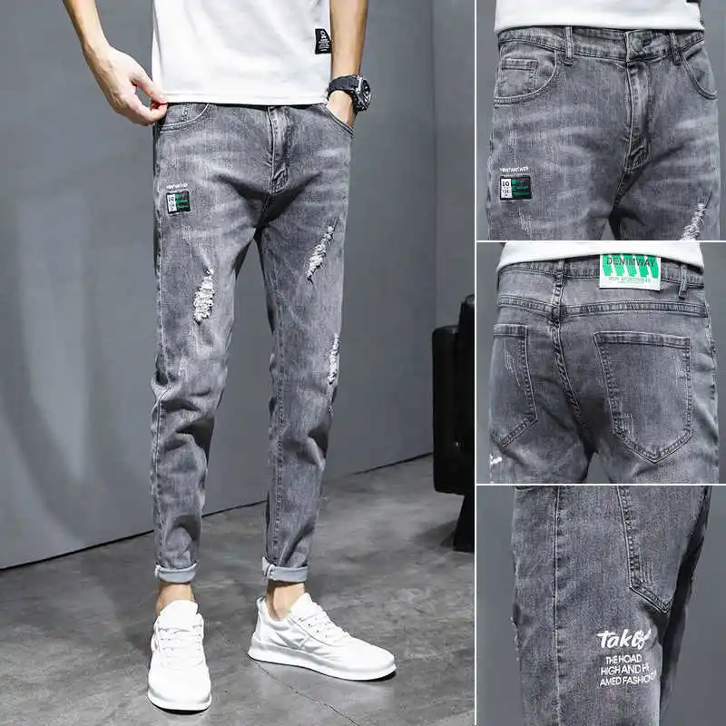 Jeans Summer Slim Small Feet Trend Casual Ninth Pants Versatile Men's Trousers denim jeans  skinny jeans men  mens jeans