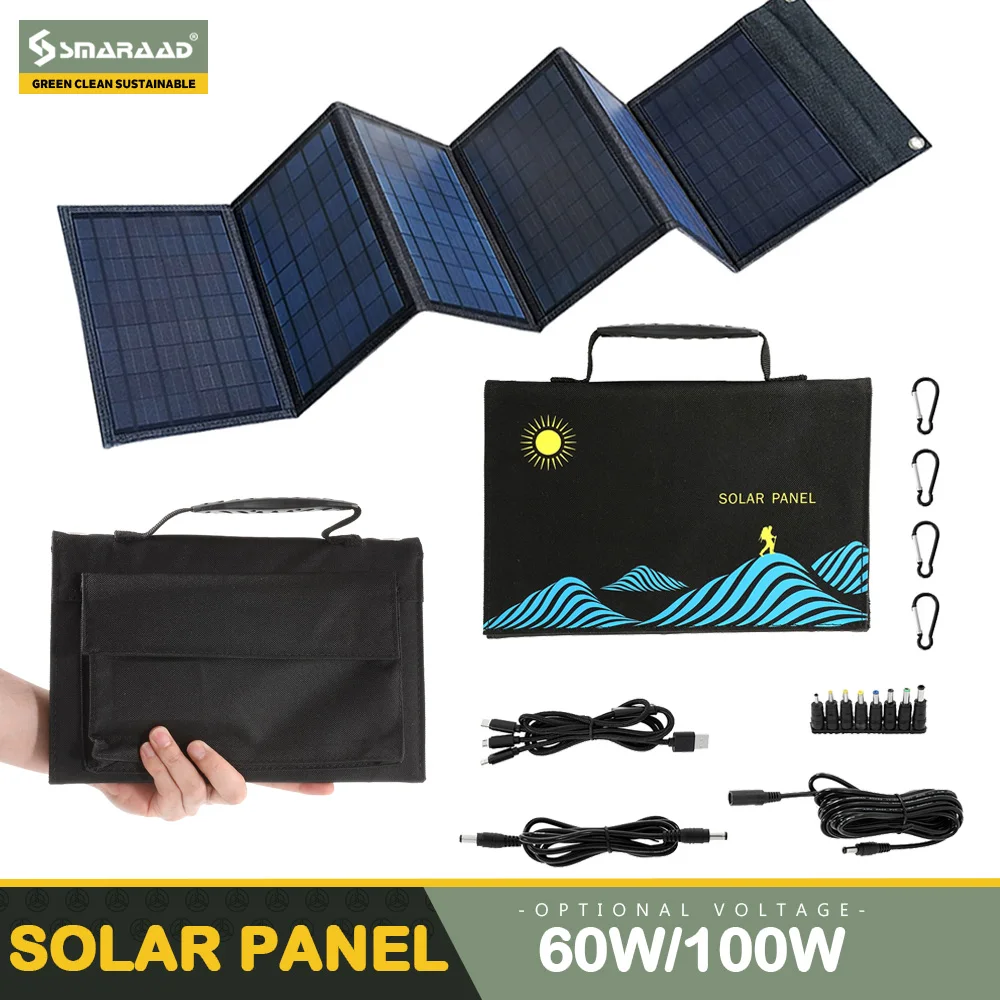 

60 Вт/100 Вт солнечная панель портативный складной мешок USB + DC выход солнечное зарядное устройство Внешний источник питания для Мобильный тел...