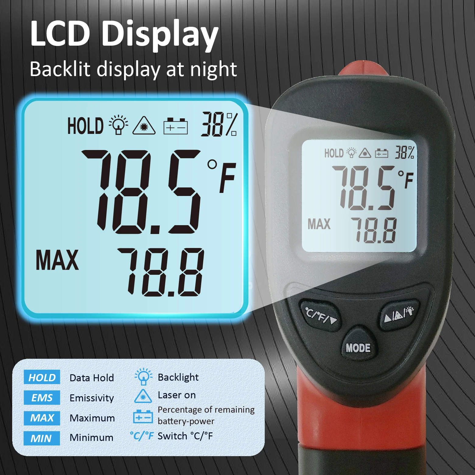 Цифровой термометр Бесконтактный промышленный инфракрасный лазерный Кухонный