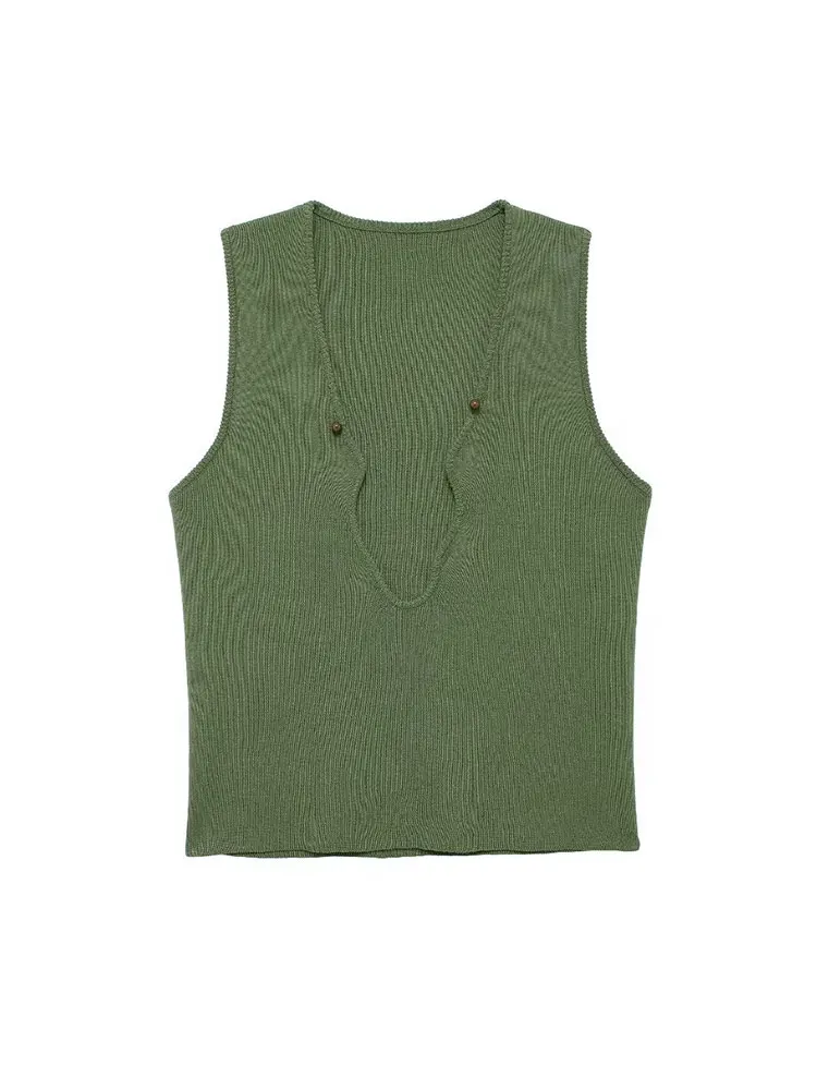 Осенний тонкий трикотажный Женский комплект TRAF 2024 женский короткий топ без