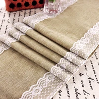 wedding rustic double lace natural burlap linen hessian table runner side table cover room hotel festival party table decoration