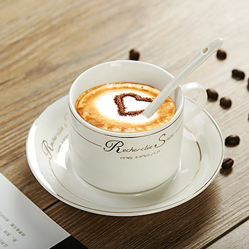 

European Retro Cream Coffee Cup And Plate Set Afternoon Tea Milk Tea Cup Office Household Goods Letter Retro Ceramic Mug Set