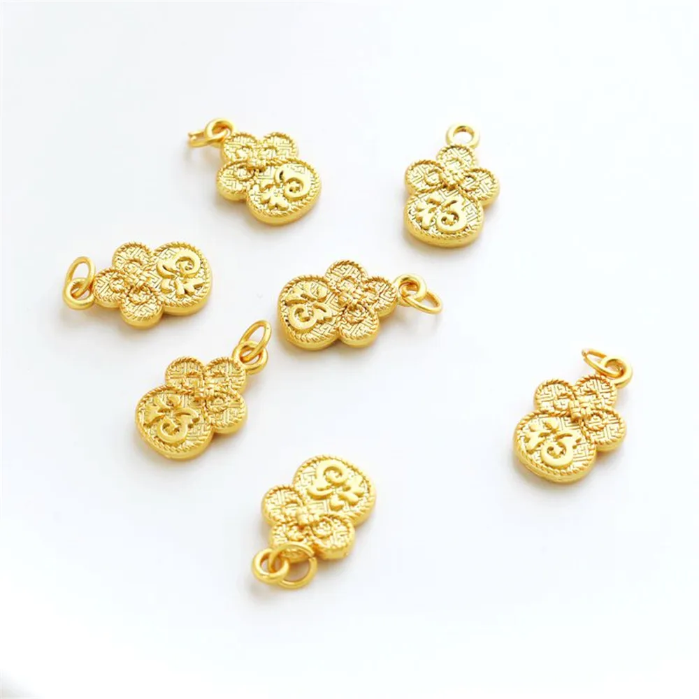 

18K cast copper-clad gold dumb Jinsha gold double-sided retro blessing pendant manual DIY jewelry hanging accessories