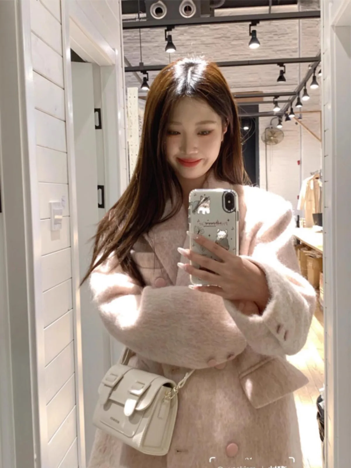 Внесезонное розовое шерстяное пальто: Женская шерстяная куртка на осень и зиму