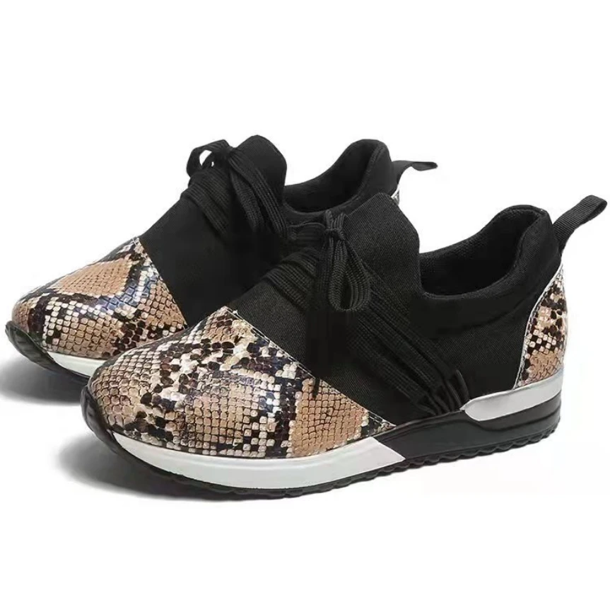 

2022 Autumn Sneakers Women Casual Breathable Snake Pattern Lace Up Loafers Ladies Outdoor Walking Running Shoes Large Size 35~43