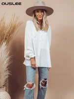 leisure white shirts women button lapel cardigan top lady loose long sleeve oversized shirt womens blouses autumn blusas mujer
