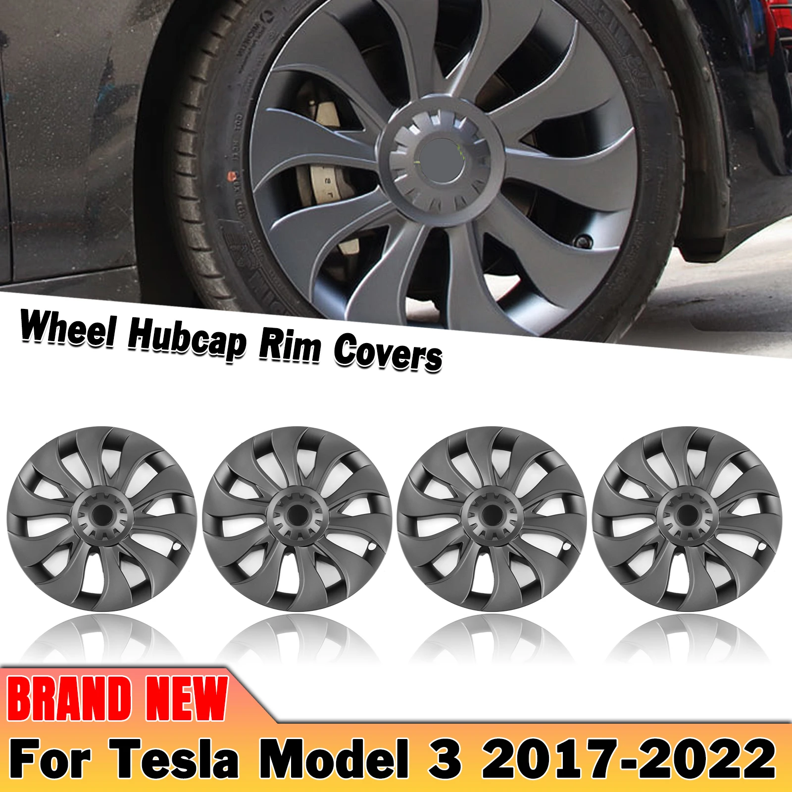

4pcs/set 18" Wheel Cover Hubcaps Rim Cover Whirlwind Style Gray 18 Inch Car Exterior Full Hub Caps For Tesla Model 3 2017-2023