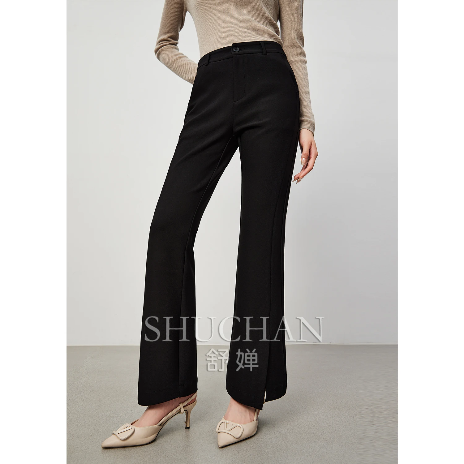 

SHUCHAN Pantalon Pour Femme Streetwear Women Full Length Office Lady Skinny Flare Pants Zipper Fly Trousers Women