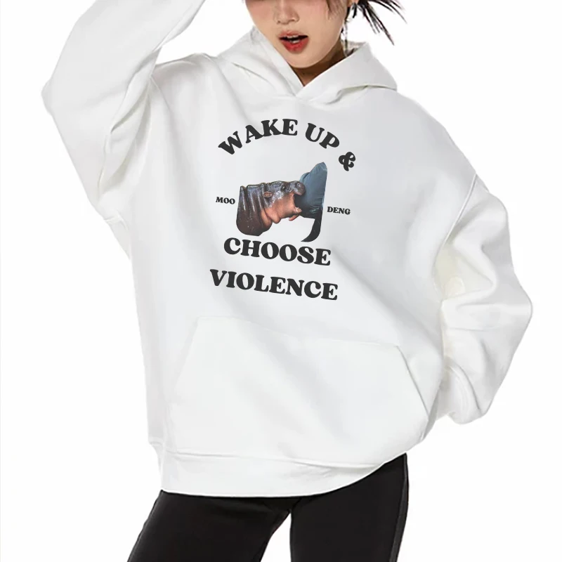 Wake Up Moo Deng Бегемот Толстовка с текстовым графическим принтом Толстовки Ретро