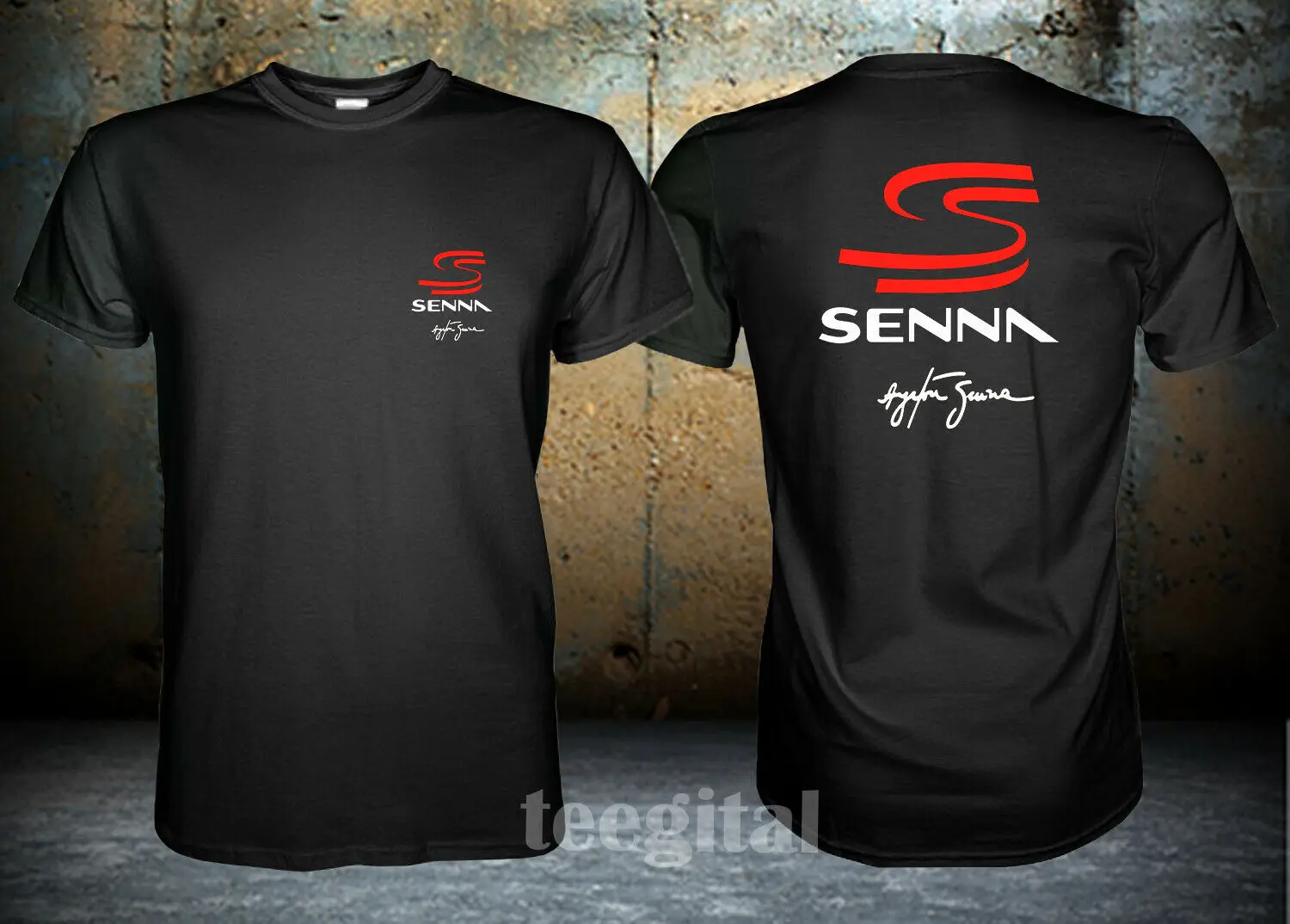 Ayrton Senna & Signature T-Shirt Formula 1 Racer World Champion F1 Racing