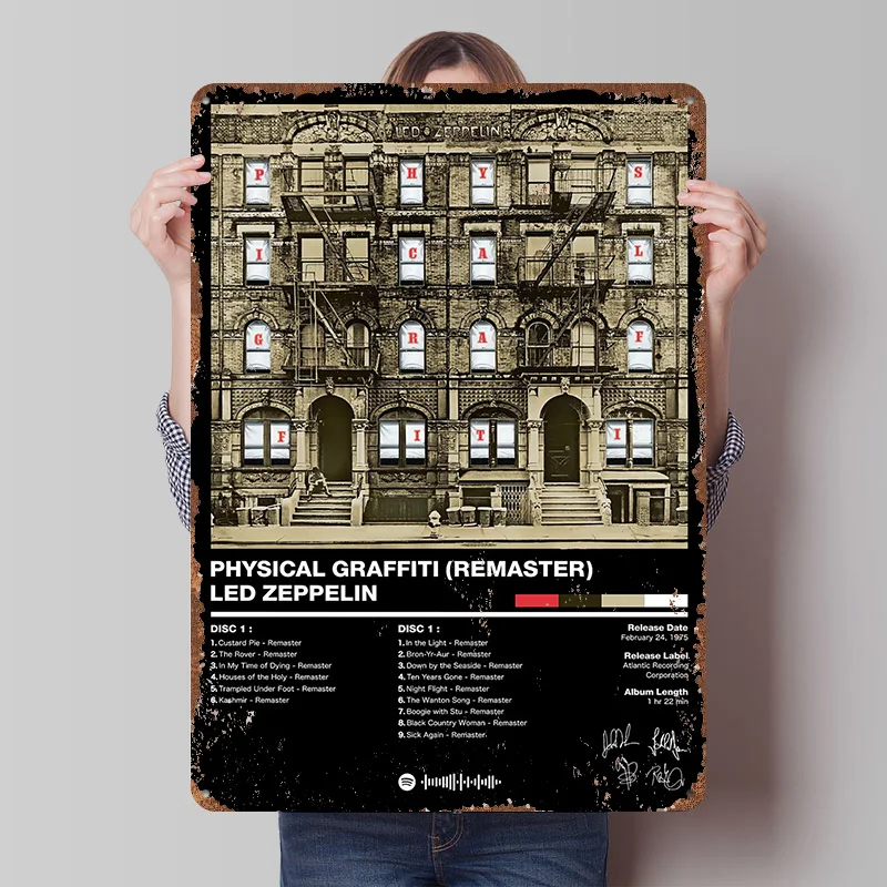 Фото Металлическая табличка-постер Led Zeppelin - Physical Graffiti, индивидуальный дизайн, ретро-винтажный стиль, для декора комнаты, дома, игровой комнаты №1