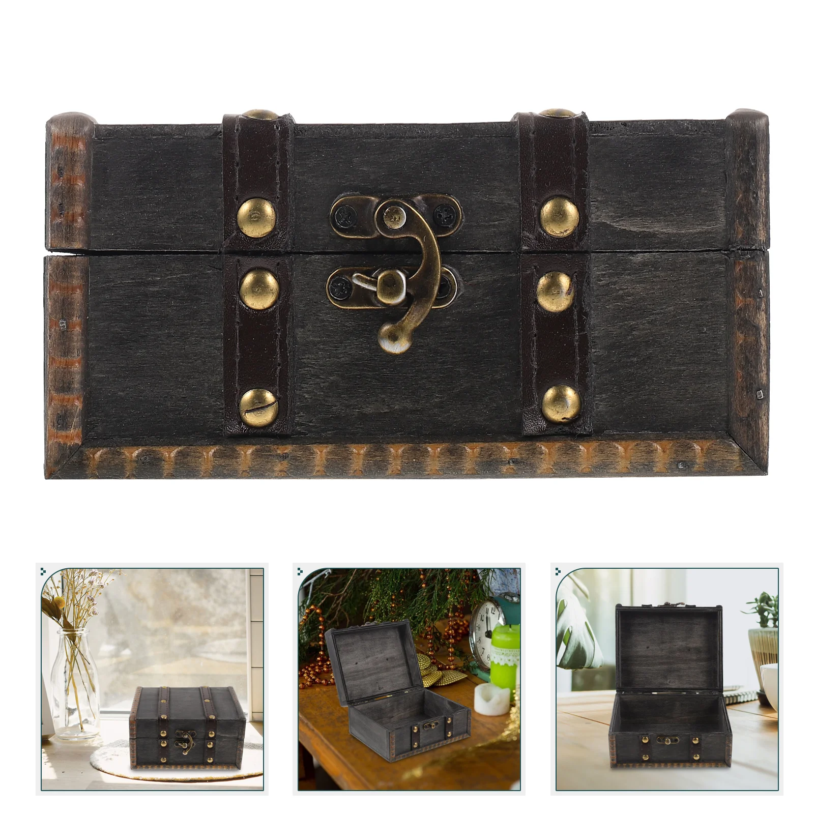 

Box Storage Jewelry Wooden Case Organizer Decorative Retro Keepsakecontainer Vintage Holder Treasure Wood Trinket Sundries