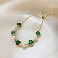 neo gothic baroque pearl green stone round bead bracelet for woman fashion korean jewelry party girls gift unusual bracelet