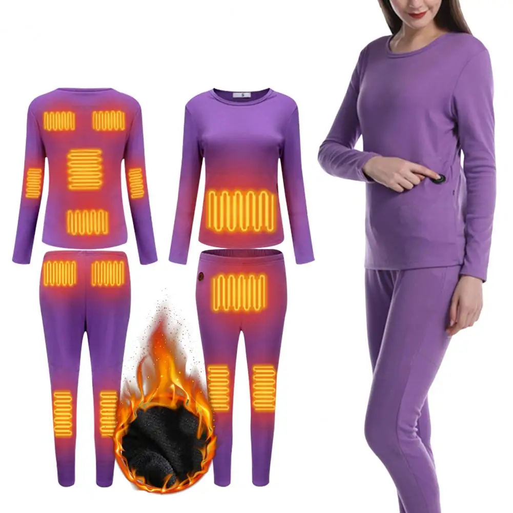 1 Set Thermal Top Pants Three Modes Coldproof Smart Remote Control USB Heating Underwear for Home