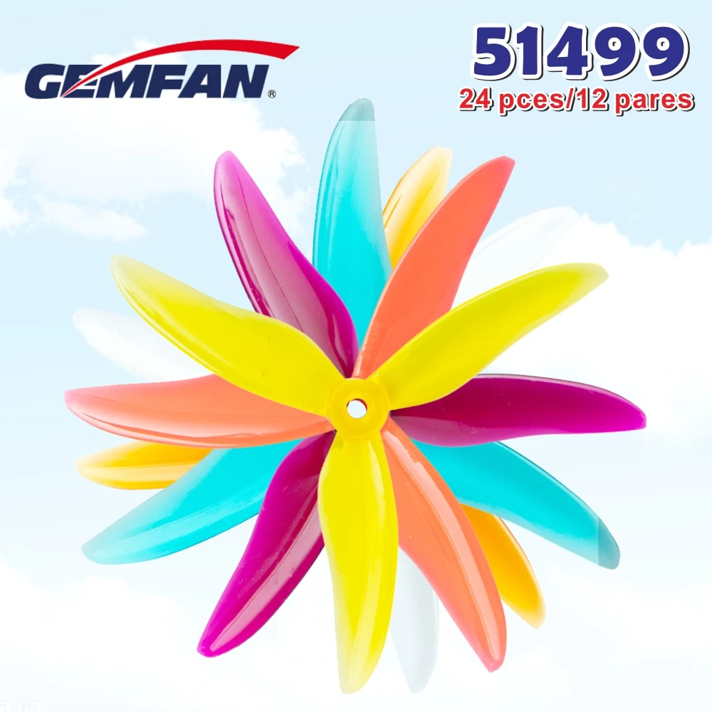 

24 pcs/12 pairs Gemfan Hurrica 51499 5inch tri-blade Propeller Props CW CCW Propeller compatible FPV RC