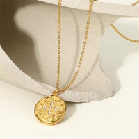 yw gairu fine 18k gold stainless steel irregular hammer pattern pendant eight pointed star rhinestone necklace jewelry for women