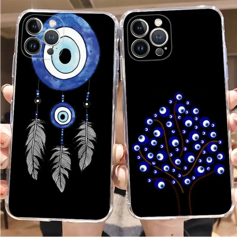 

Evil Eye Illustrations black Phone Case For iPhone 8 7 6 6S Plus X SE 2020 XR XS 14 11 12 13 Mini Pro Max Mobile Case