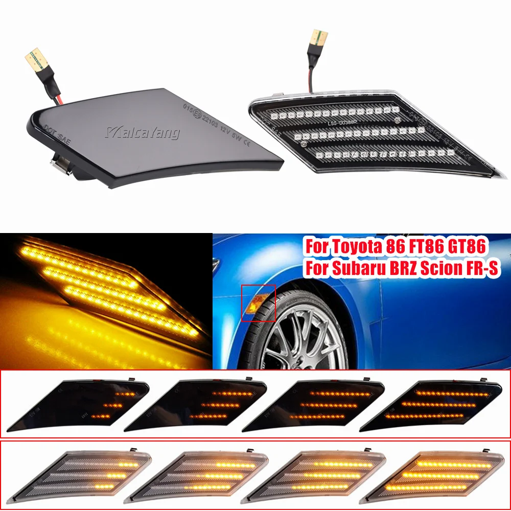 

2 Pcs Smoked LED Side Marker Turn Signal Lights For Subaru BRZ Scion FRS 86 Toyota Amber Strobe Lamps Auto Accessories