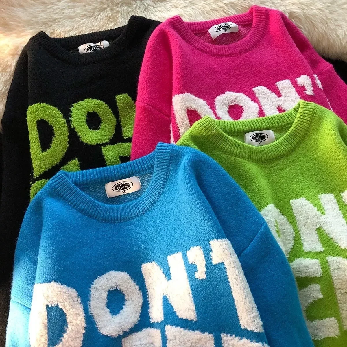 

NEW 2023 Candy Color Sweatshirt womens winter sweaters 2023 American retro 90s super large loose fashion campus style couple