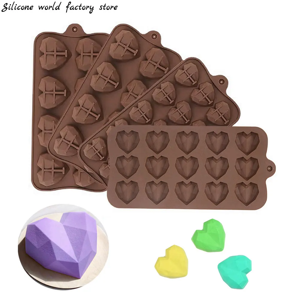 

Silicone World 8/15 Cavity Heart Chocolate Molds Diamond love Shape Silicone Candy Baking Molds Cupcake 3D Cake Mold Decorations