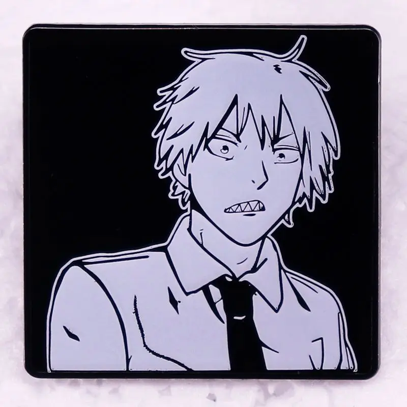 

Chainsaw Man Peripheral Square Metal Anime Badge Woman Denji Manga Style Cartoon Brooch Collection Bag Pendent Decor Friend Gift