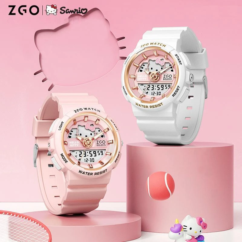 Original Sanrio Anime Watches Joint ZGO Hellokitty Cinnamon Cute Waterproof Luminous Electronic Watch With Alarm Clock Girl Gifs