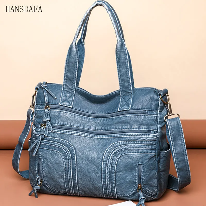 

Women Soft PU Leather Handbag Luxury Designer Multi-compartment Shoulder Crossbody Bags Ladies Large Capacity Blue Messenger Sac
