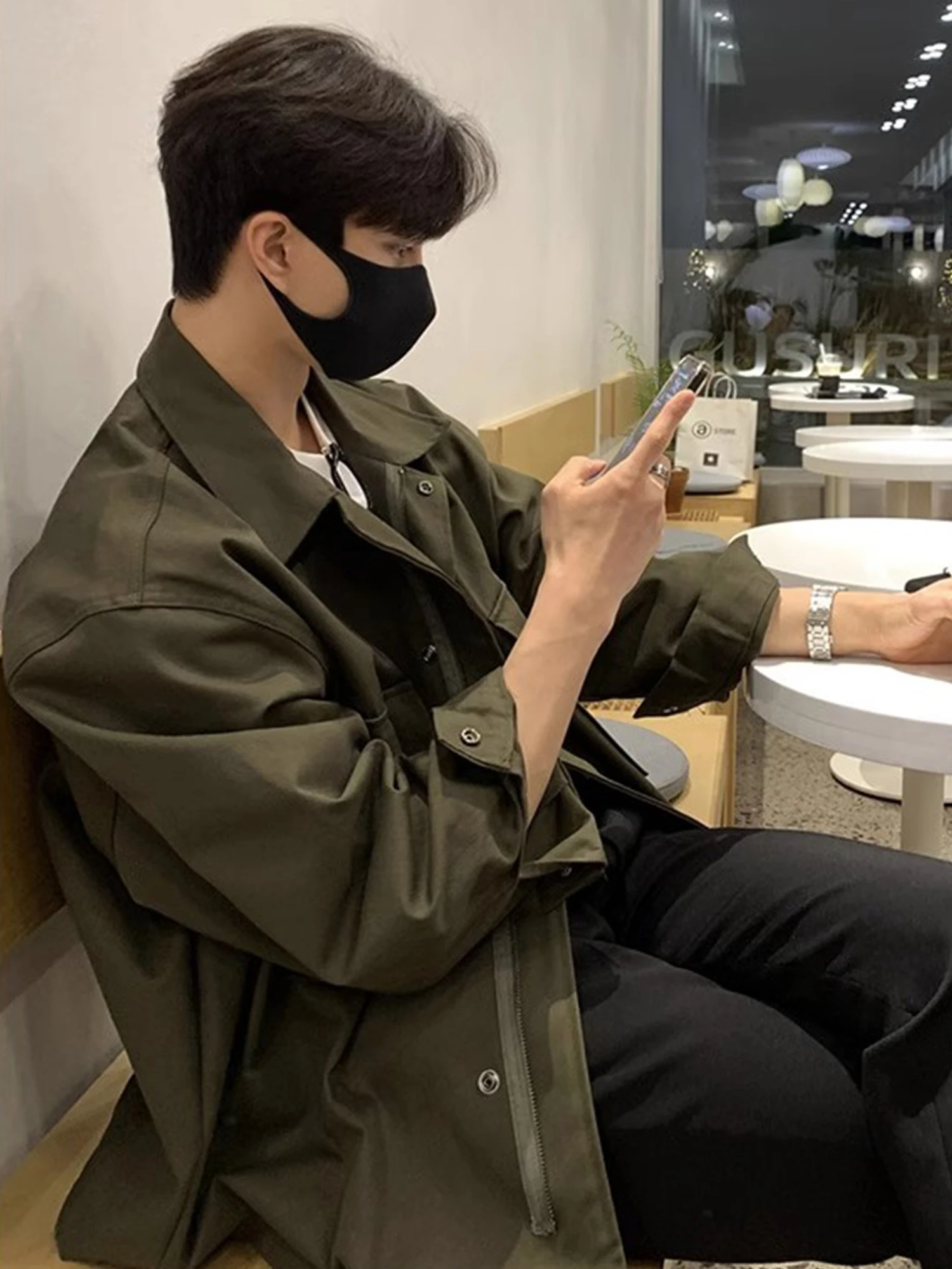 Армейско-зеленая куртка мужская осенняя модная брендовая свободная из Гонконга