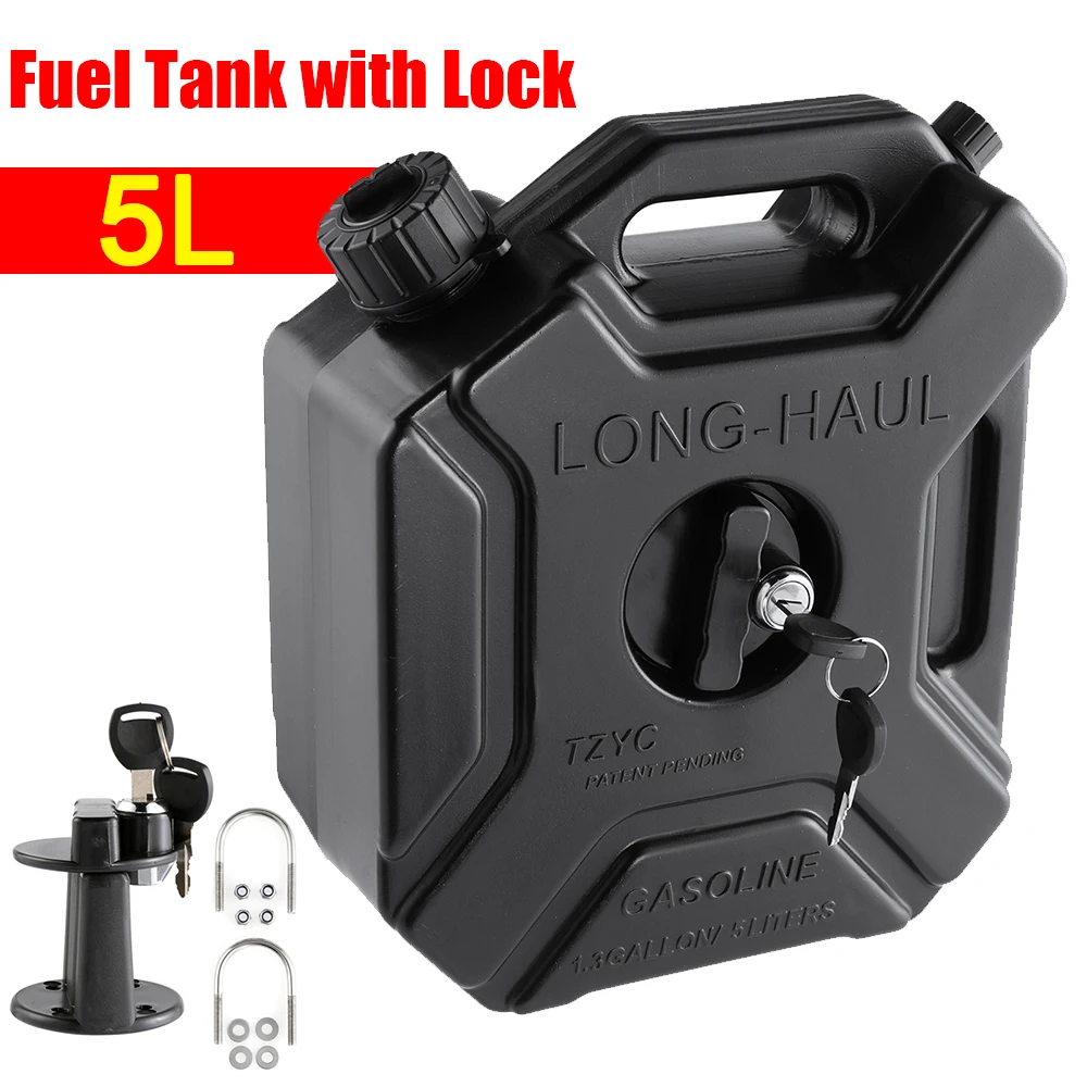 

5L Car Motorcycle Black Fuel Tank Can Spare Petrol Oil Tank Backup Jerrycan Gas Can Jerry Can With Lock Key Oil Pipe