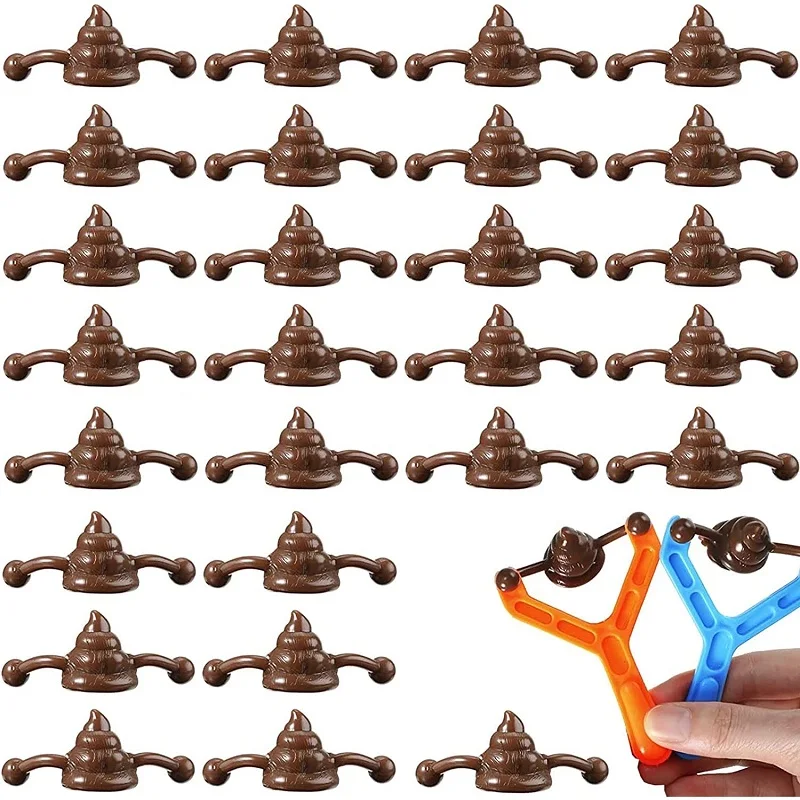 

5 Slings + 20 Poops Mini Rubber Slingshot Flying Poop Toys Funny Venting Tricky Smile Poo Toy Stress Relief Toys for Kids Adult